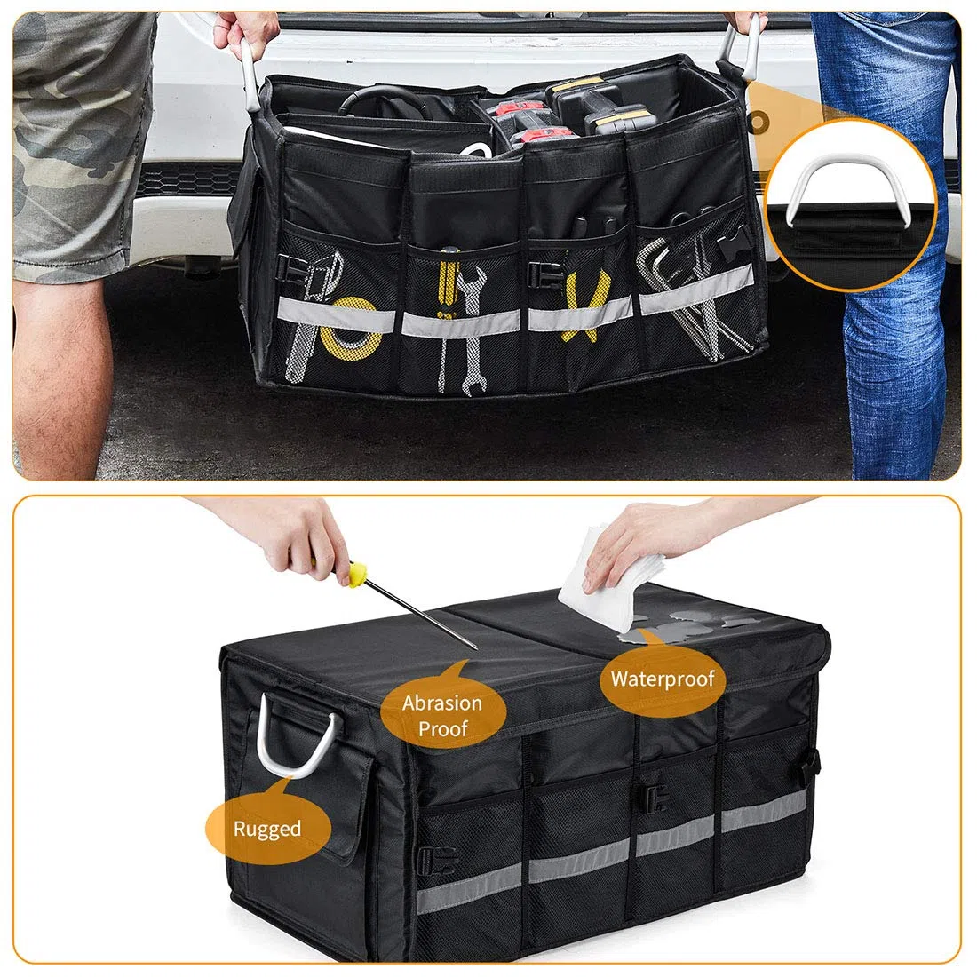 Bolsa para Maletero con Tapa, Organizador de Maletero, Bolsa para automóvil, Maletero para automóvil, Suelos prácticos, ultraestables e Impermeables con Embalaje de Velcro Antideslizante
