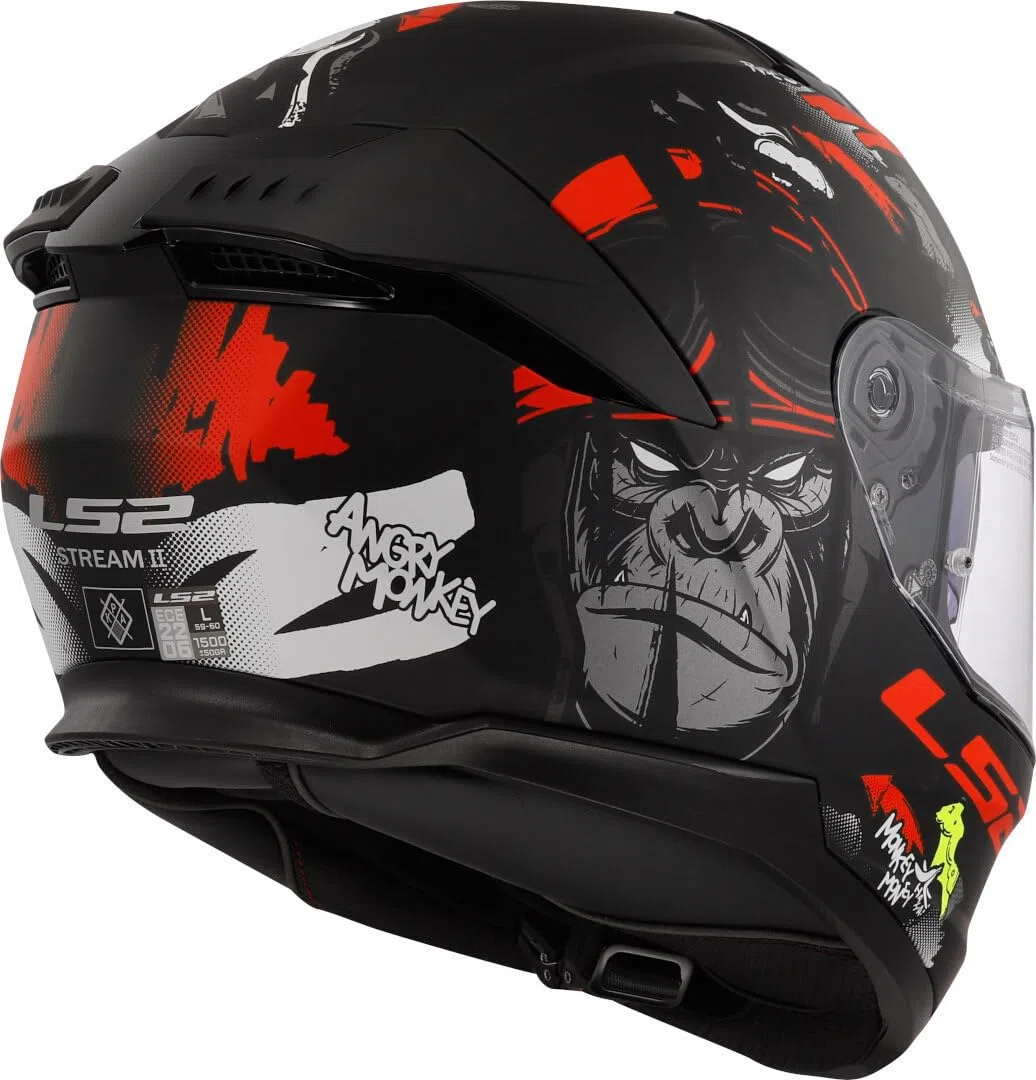 LS2, Casco Moto Integral STREAM II ANGRY MONKEY Matt Black Red, M