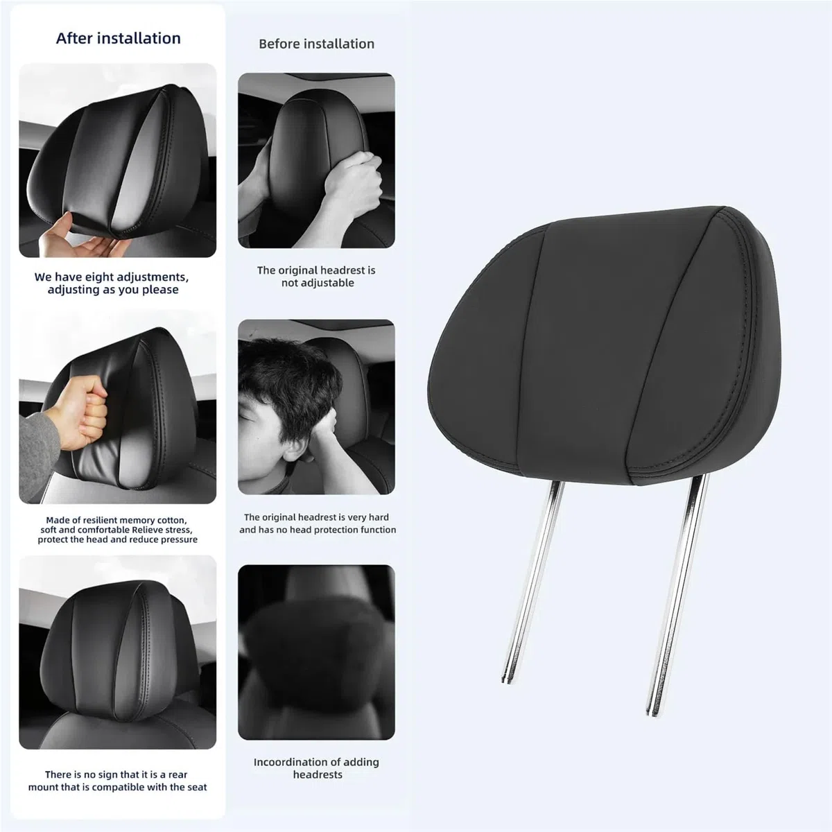 Car Pillow Driving Seat Reposacabezas de coche ajustable en 8 posiciones para aliviar la fatiga del cuello, repuesto reposacabezas tipo Y