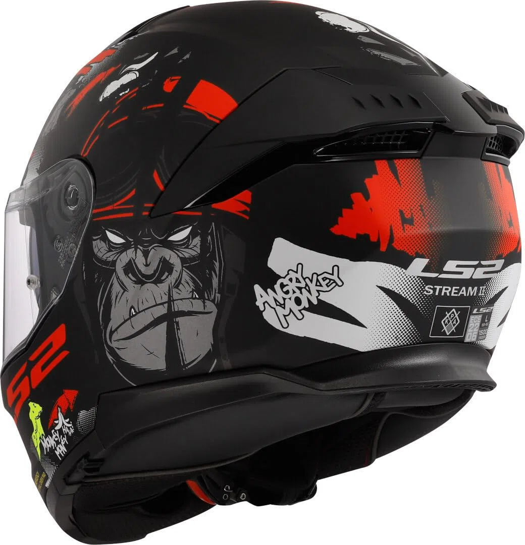 LS2, Casco Moto Integral STREAM II ANGRY MONKEY Matt Black Red, M