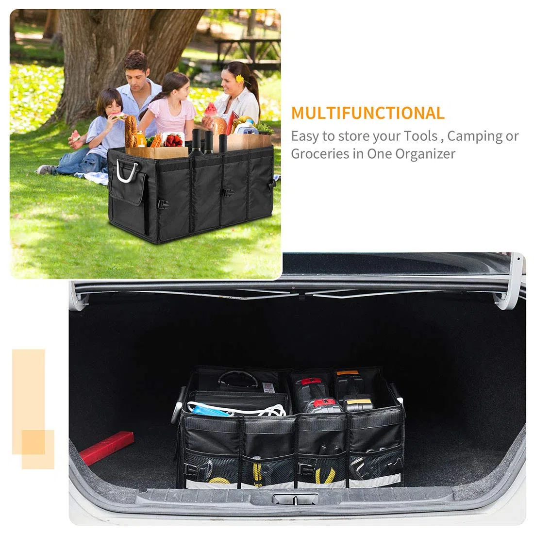 Bolsa para Maletero con Tapa, Organizador de Maletero, Bolsa para automóvil, Maletero para automóvil, Suelos prácticos, ultraestables e Impermeables con Embalaje de Velcro Antideslizante