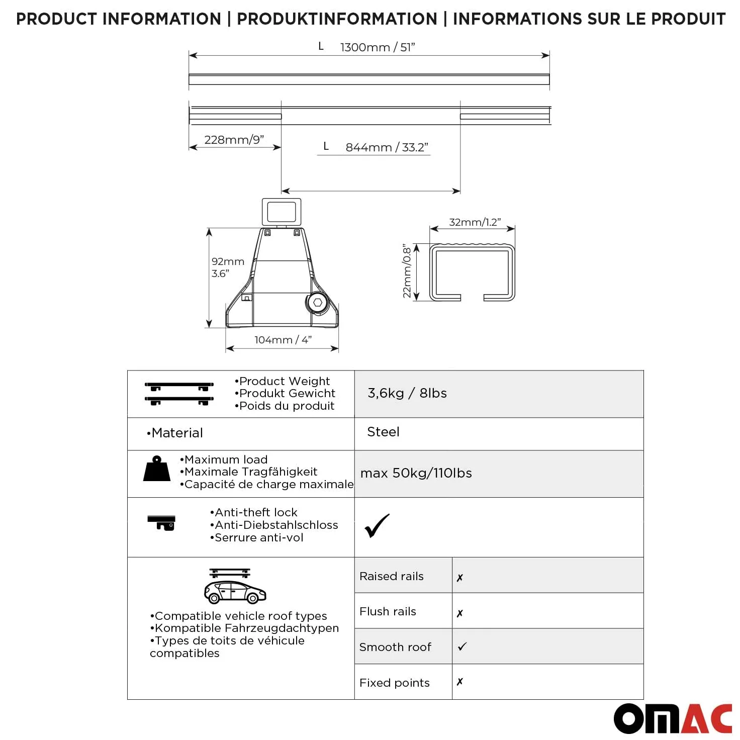 Barras de techo transversales Menabo – Compatible con Nissan Qashqai J10 2006-2014 – Galería de techo – Porta-Bagajes portabicicletas de techo – Pieza de techo de acero 2X – Capacidad de carga 50 kg
