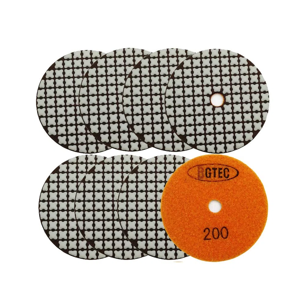 BGTEC 100MM Almohadillas de Pulido de Diamante Seco, Juego de Almohadillas de 8 piezas Grano 200 para Granito Mármol Piedra Cuarzo Baldosas Bordes de piso Encimera Pulido