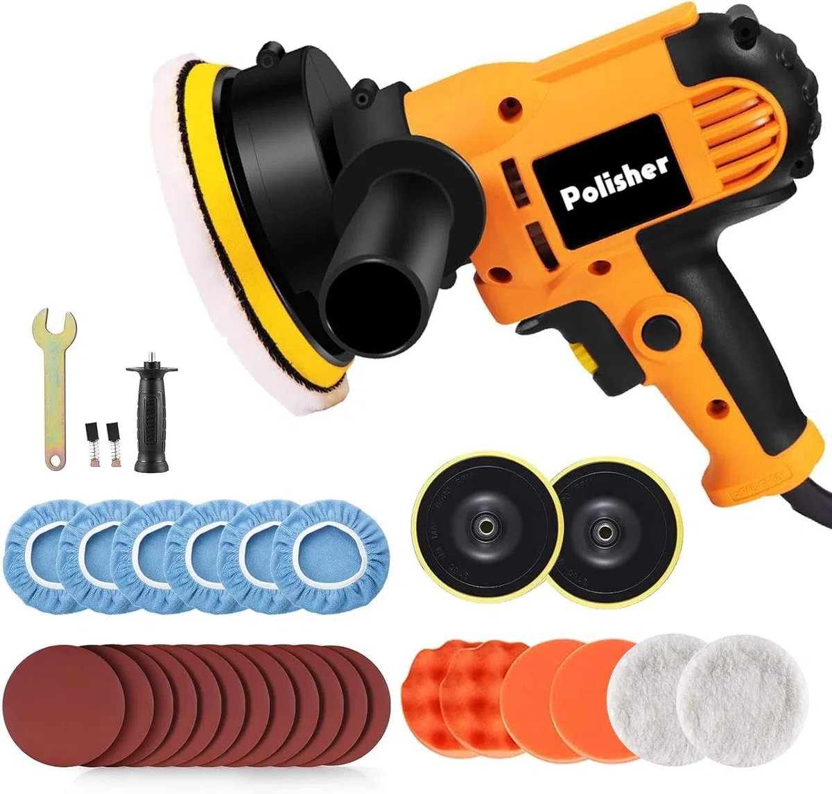Pulidora Coche, Máquina de Pulir 700W Máquina Pulidora Velocidad Ajustable de 600 a 3700 rpm, Alambre de Cobre Puro, Con 33 Accesorios, Herramientas de Pulido Para Coches, Muebl