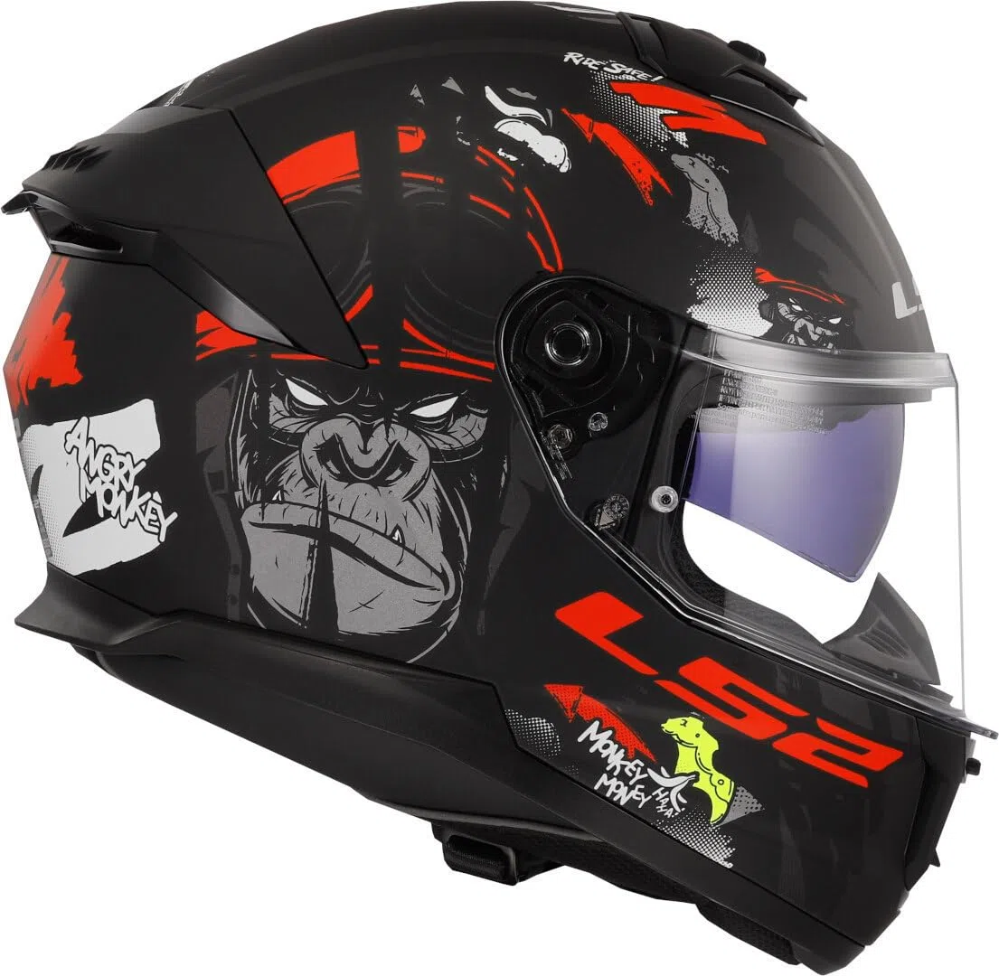 LS2, Casco Moto Integral STREAM II ANGRY MONKEY Matt Black Red, M