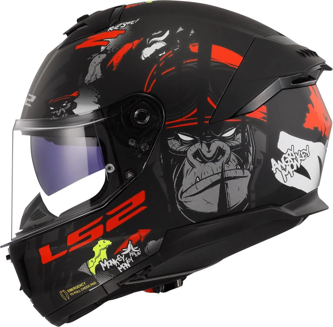 LS2, Casco Moto Integral STREAM II ANGRY MONKEY Matt Black Red, M