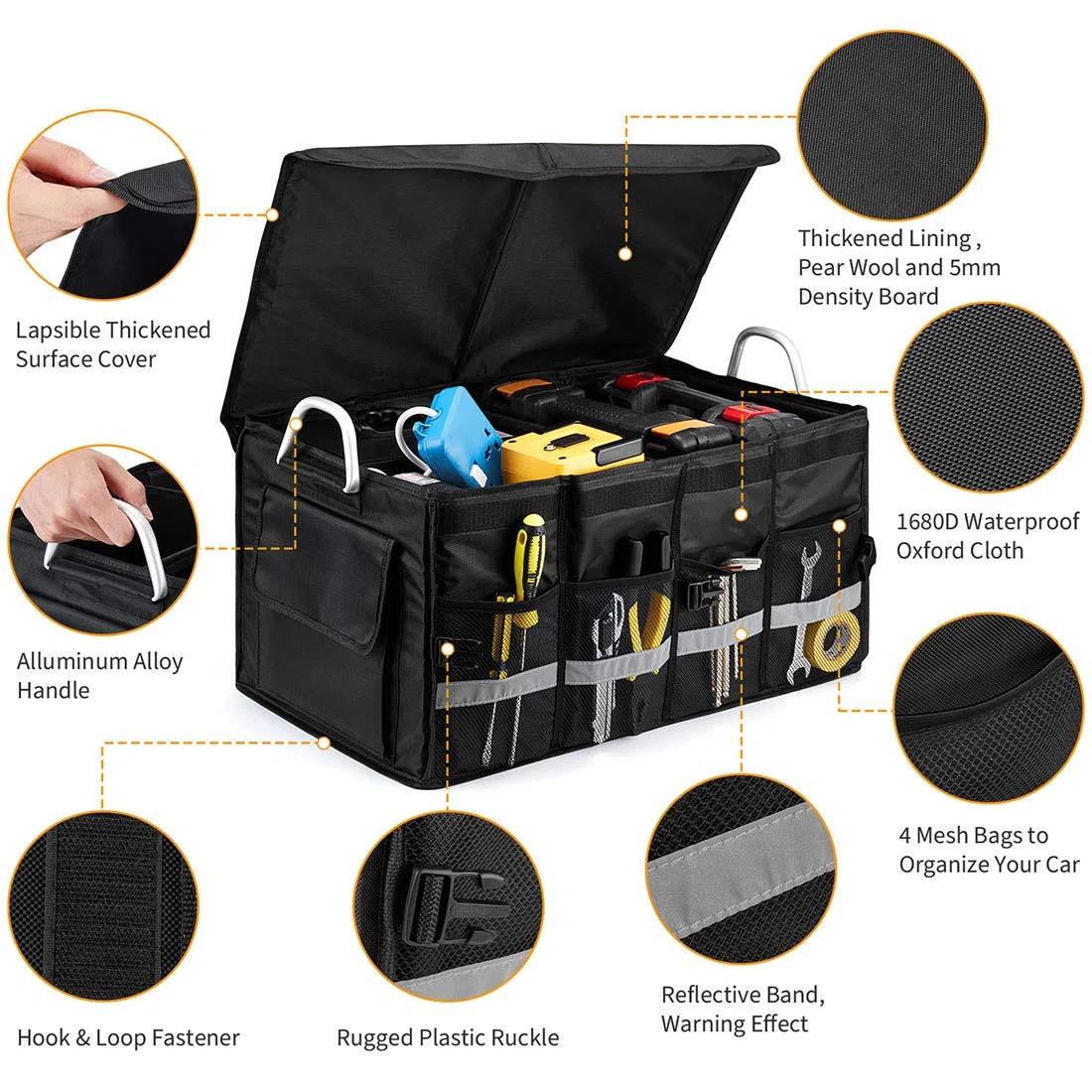 Bolsa para Maletero con Tapa, Organizador de Maletero, Bolsa para automóvil, Maletero para automóvil, Suelos prácticos, ultraestables e Impermeables con Embalaje de Velcro Antideslizante