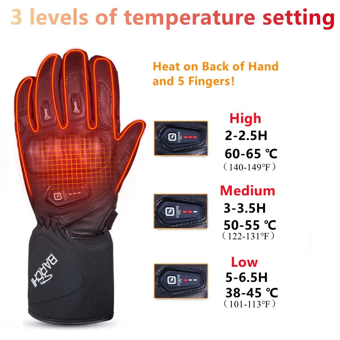 BARCHI HEAT 12V 7.4V Guantes con calefacción de Nudillos Duros, batería Recargable eléctrica Coche Moto Guantes con calefacción para Esquiar en la Nieve Patinaje sobre Hielo Motocicleta