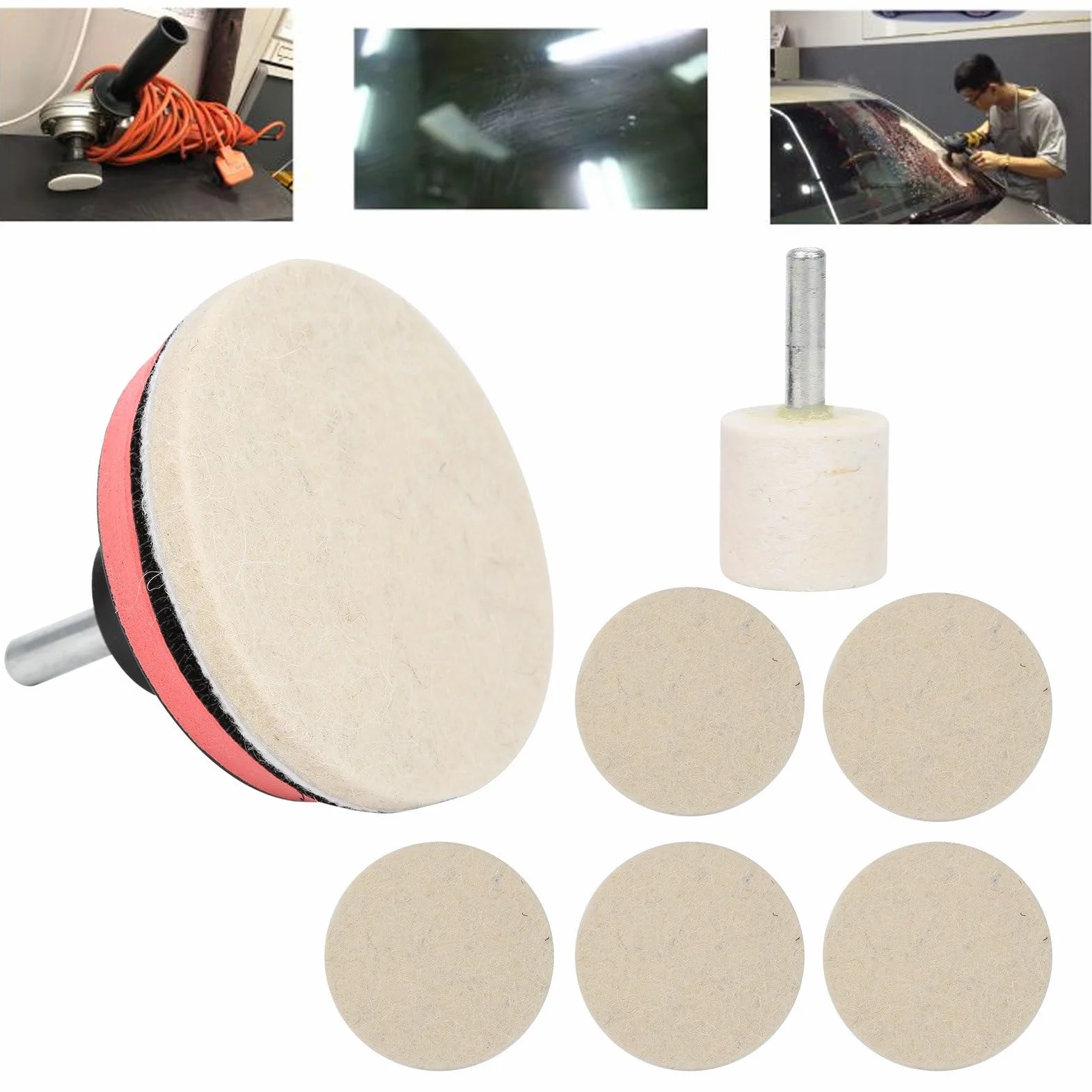 Kits de Pulido de Vidrio, Removedor de Rayones de Vidrio para Parabrisas de Automóvil Óxido de Cerio en Polvo Almohadilla de Pulido de Lana Juego de Pulido de Ruedas Almohadillas