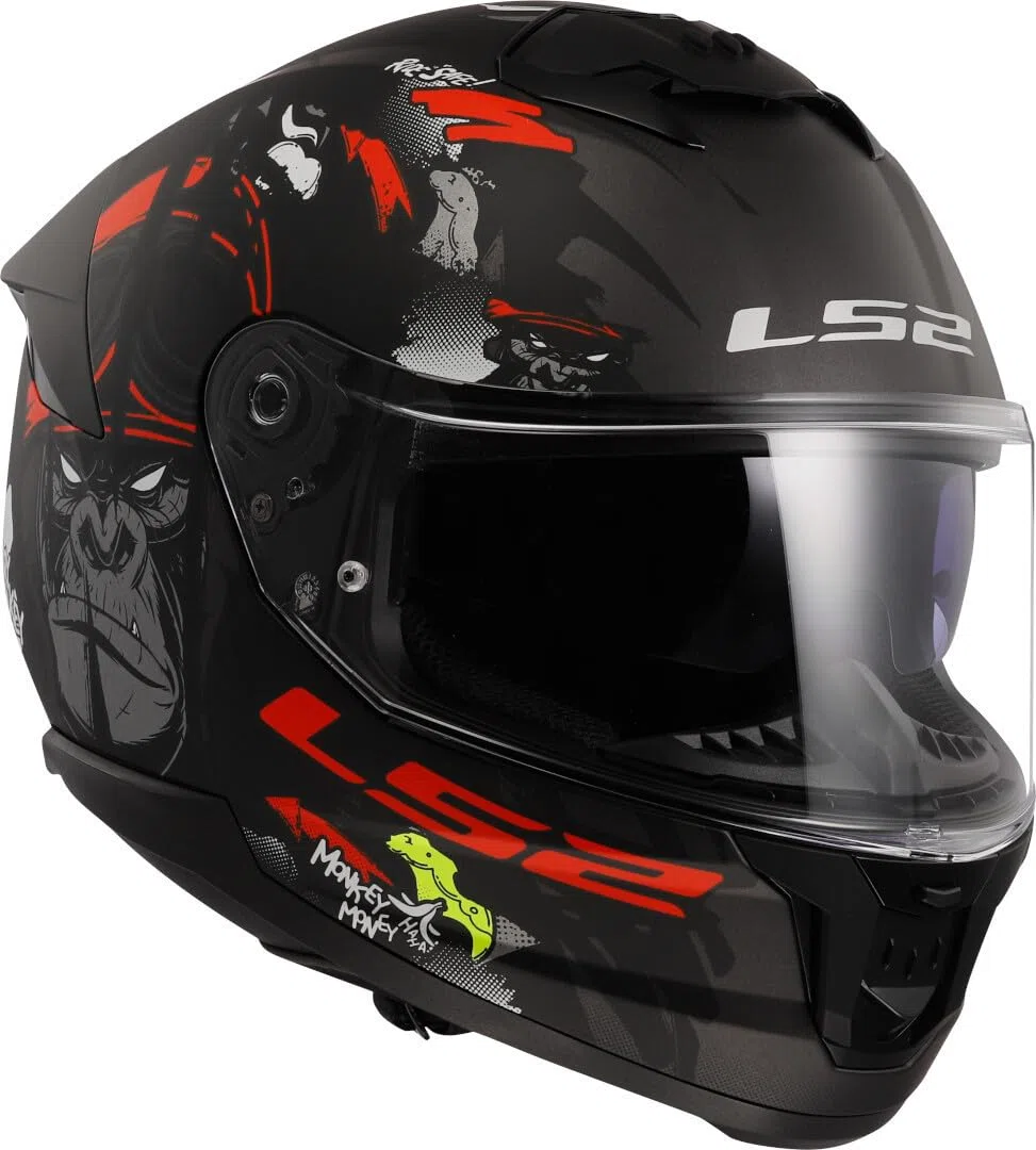 LS2, Casco Moto Integral STREAM II ANGRY MONKEY Matt Black Red, M