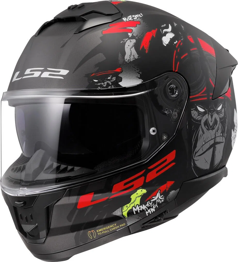 LS2, Casco Moto Integral STREAM II ANGRY MONKEY Matt Black Red, M