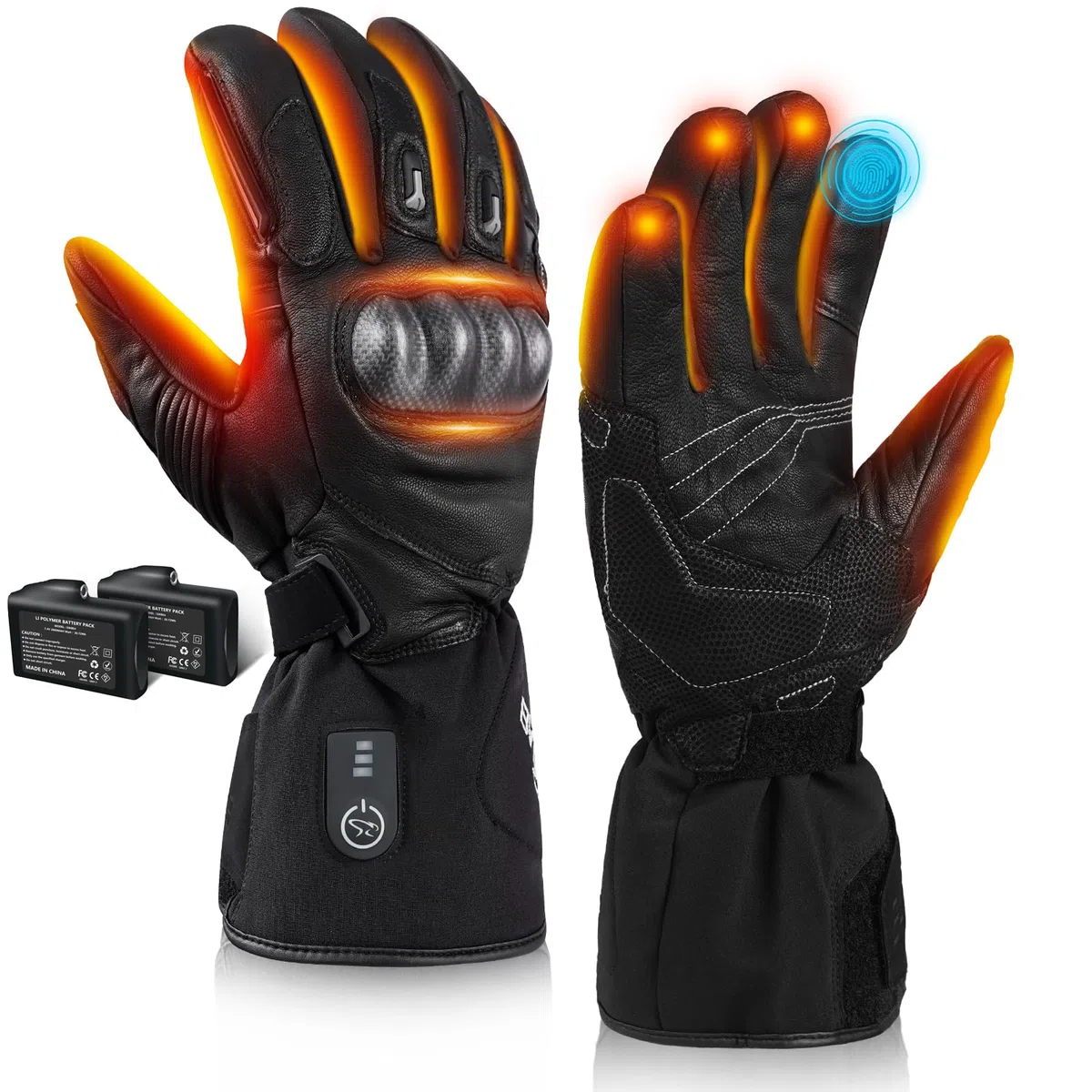 BARCHI HEAT 12V 7.4V Guantes con calefacción de Nudillos Duros, batería Recargable eléctrica Coche Moto Guantes con calefacción para Esquiar en la Nieve Patinaje sobre Hielo Motocicleta