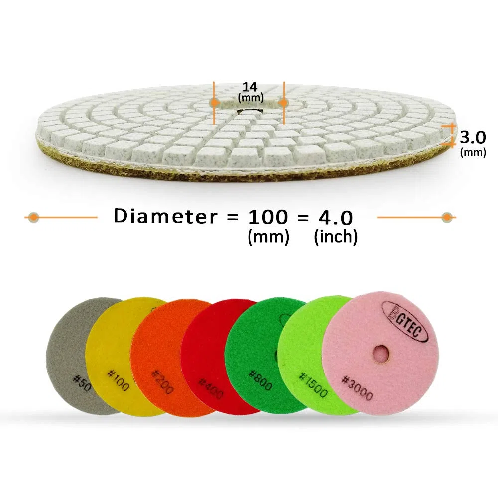 BGTEC Almohadillas de Pulido en Húmedo de Diamante de 100 mm para Mármol de Granito 6 piezas # 50