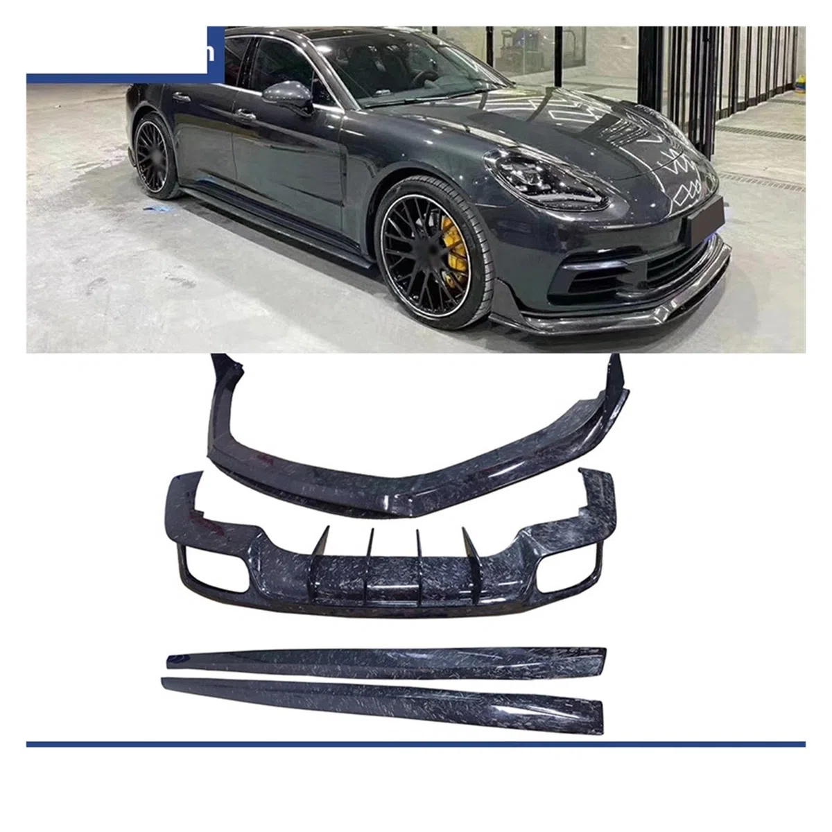 Kit de carrocería para coche 971 de fibra de carbono forjado, difusor de parachoques delantero y trasero, alerón divisor, faldones laterales Compatible con Porsche Panamera 971.